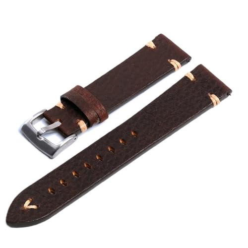 LXLAEOANG PU Leather Watch Straps Vintage Distressed Leather Smart Watch Band 18mm 20mm 22mm Men Watch Accessories(Dark brown-Silver,20mm) von LXLAEOANG