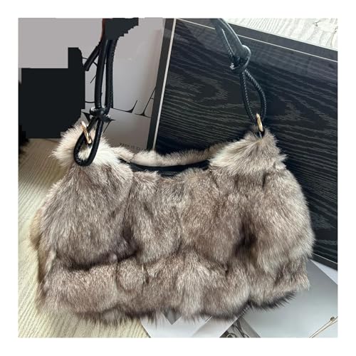 LXLAEOANG Pelz Taschen Frau Handtasche Flauschigen Warmen Plüsch Schulter Winter Weiche Tote Umhängetasche(Brown) von LXLAEOANG