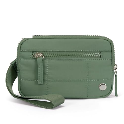 LXLAEOANG Puffer-Geldbörsen mit Handgelenksverschluss for Damen, gesteppte Nylon-Geldbörse mit 3 Reißverschlüssen for Reisekreditkartenhalter und Telefon-Organizer Für den Abend, Feiertage(Green) von LXLAEOANG