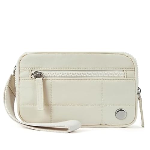 LXLAEOANG Puffer-Geldbörsen mit Handgelenksverschluss for Damen, gesteppte Nylon-Geldbörse mit 3 Reißverschlüssen for Reisekreditkartenhalter und Telefon-Organizer Für den Abend, Feiertage(Beige) von LXLAEOANG