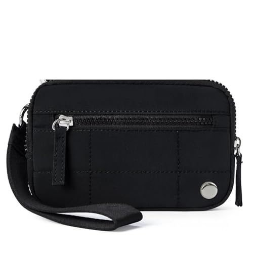 LXLAEOANG Puffer-Geldbörsen mit Handgelenksverschluss for Damen, gesteppte Nylon-Geldbörse mit 3 Reißverschlüssen for Reisekreditkartenhalter und Telefon-Organizer Für den Abend, Feiertage(Black) von LXLAEOANG