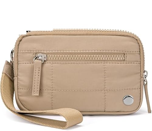 LXLAEOANG Puffer-Geldbörsen mit Handgelenksverschluss for Damen, gesteppte Nylon-Geldbörse mit 3 Reißverschlüssen for Reisekreditkartenhalter und Telefon-Organizer Für den Abend, Feiertage(Khaki) von LXLAEOANG