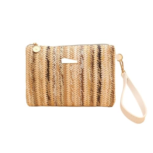 LXLAEOANG Rattan Stricken Frauen Stroh Taschen Bunte Sommer Strand Clutch Tasche Weibliche Gewebte Armband Tasche Brieftasche Geld Geldbörse Für den Abend, Feiertage(Gray) von LXLAEOANG