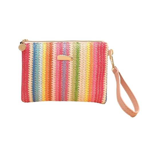 LXLAEOANG Rattan Stricken Frauen Stroh Taschen Bunte Sommer Strand Clutch Tasche Weibliche Gewebte Armband Tasche Brieftasche Geld Geldbörse Für den Abend, Feiertage(Red) von LXLAEOANG