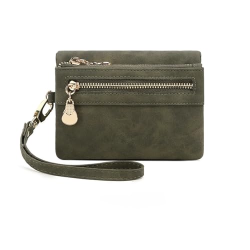 LXLAEOANG Retro-Faltbrieftasche mit Reißverschluss, tragbare, multifunktionale Damenbrieftasche aus PU-Leder mit Kartenfenster Für den Abend, Feiertage(Green) von LXLAEOANG