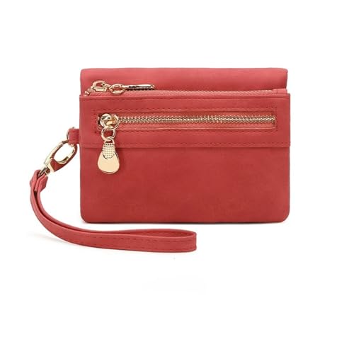 LXLAEOANG Retro-Faltbrieftasche mit Reißverschluss, tragbare, multifunktionale Damenbrieftasche aus PU-Leder mit Kartenfenster Für den Abend, Feiertage(Red) von LXLAEOANG