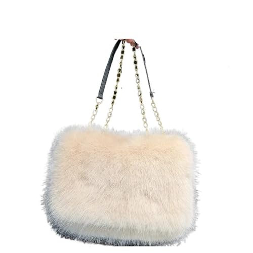 LXLAEOANG Winter Damen Helle Farbe Große Kapazität Plüsch Schultertasche Kunstpelz Unterarmtasche Pelzige Tragetasche Handtasche(Beige) von LXLAEOANG