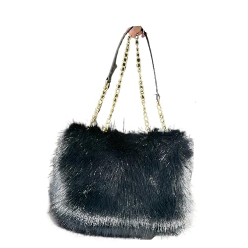 LXLAEOANG Winter Damen Helle Farbe Große Kapazität Plüsch Schultertasche Kunstpelz Unterarmtasche Pelzige Tragetasche Handtasche(Black) von LXLAEOANG