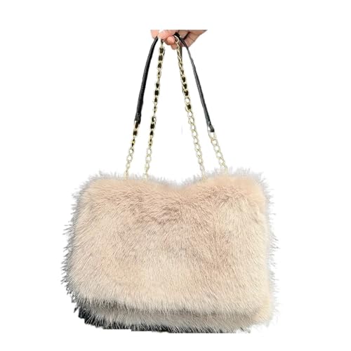 LXLAEOANG Winter Damen Helle Farbe Große Kapazität Plüsch Schultertasche Kunstpelz Unterarmtasche Pelzige Tragetasche Handtasche(Khaki) von LXLAEOANG