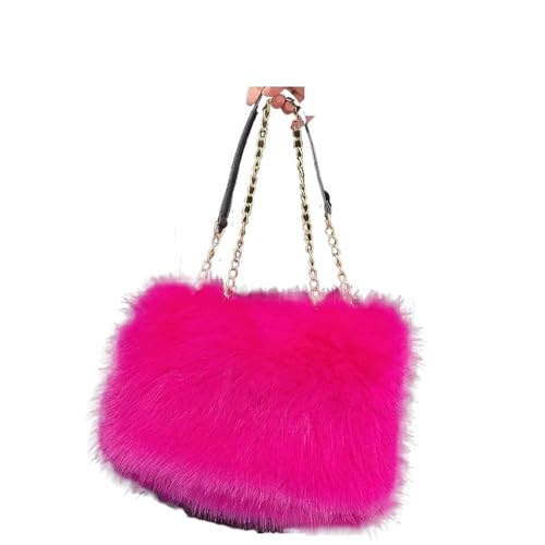 LXLAEOANG Winter Damen Helle Farbe Große Kapazität Plüsch Schultertasche Kunstpelz Unterarmtasche Pelzige Tragetasche Handtasche(Rose) von LXLAEOANG