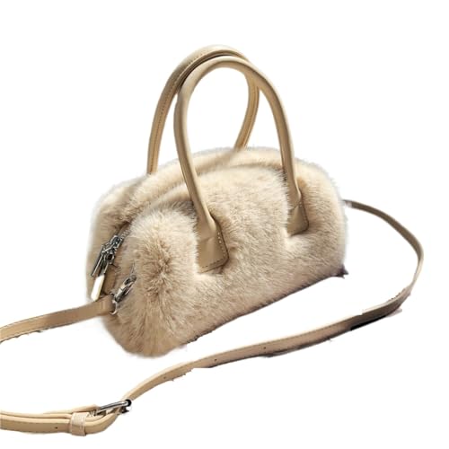 LXLAEOANG Winter-Handtasche aus Kunstpelz, einfache, einfarbige Schulter-Umhängetaschen weichem Plüsch for Damen, kurzer Griff, flauschige Tragetasche(APRICOT) von LXLAEOANG
