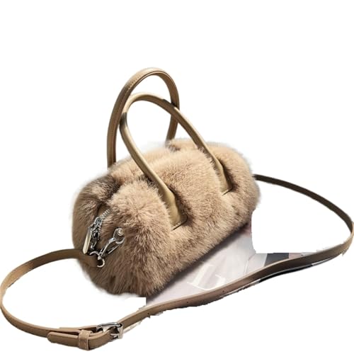 LXLAEOANG Winter-Handtasche aus Kunstpelz, einfache, einfarbige Schulter-Umhängetaschen weichem Plüsch for Damen, kurzer Griff, flauschige Tragetasche(Camel) von LXLAEOANG