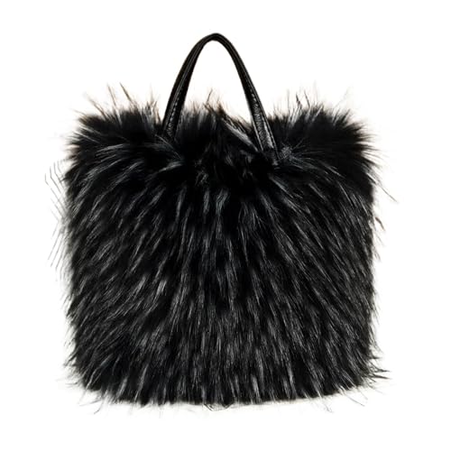 LXLAEOANG Winter-Handtasche aus weichem und flauschigem Kunstpelz for Damen, große Kapazität, Plüsch-Einkaufstasche(Black) von LXLAEOANG