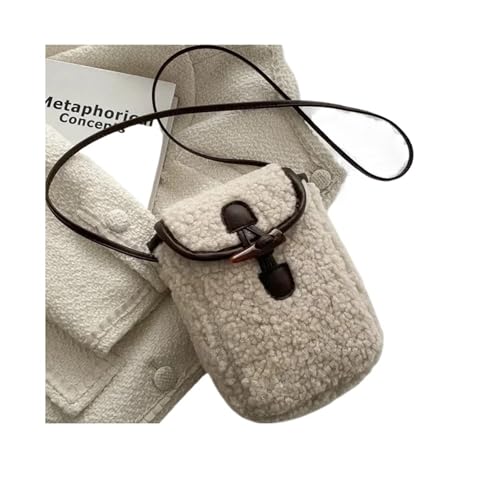 Lammwolle Handytasche Damen Kunstpelz Taschen Zart Süß Schön Cross Body Tragbar Hornknopf Plüsch Quadratisch Gemütlich(Beige) von LXLAEOANG