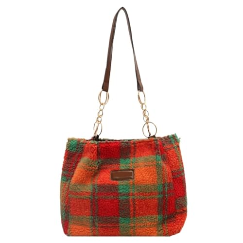 Plaid Plüsch Tasche Herbst und Winter Lamm Samt Hand Unterarm Schulter Große Kapazität Einkaufstasche(Color 5) von LXLAEOANG