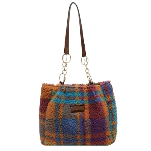 Plaid Plüsch Tasche Herbst und Winter Lamm Samt Hand Unterarm Schulter Große Kapazität Einkaufstasche(Color 7) von LXLAEOANG