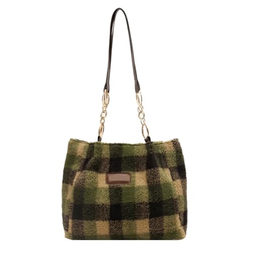 Plaid Plüsch Tasche Herbst und Winter Lamm Samt Hand Unterarm Schulter Große Kapazität Einkaufstasche(Green) von LXLAEOANG