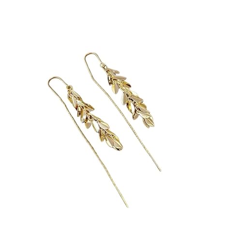 Tropfenohrringe for Frauen Romantische Weizenohrform Lange Quaste Ohrlinie Weiblicher Schmuck Damen(Gold) von LXLAEOANG