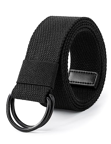 LXMY Gürtel Herren,Herren Gürtel Ohne Löcher,Stufenlos Verstellbar Canvas Stoff,Schwarzer Doppel D Ringgürtel für Freizeit und Reise von LXMY