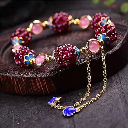 LXMYLI Bohemia Chakra Granatstein Ethnisches Armband, mehrkreis, Granatapfel-Kristall, charmantes Armband für Damen (elastisch) von LXMYLI