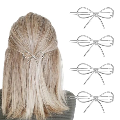 Metall Haarspange,4 PCS Haarklammern Frauen Klein,Goldene Haarspangen,Haarklammern Rutschfeste Kleine Haarschleifen Clips,Haarspangen Damen Metall Retro für Hochzeit Party Mädchen (Silber) von LXONTSG