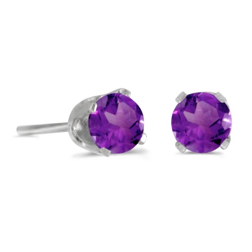 LXR 14k Weißgold 4 mm Rund Natural Amethyst Stecker Ohrringe 0.32 ct von LXR