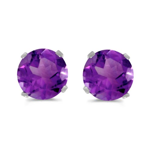 LXR 14k Weißgold 5 mm Natural Rund Amethyst Stecker Ohrringe 0.78 ct von LXR