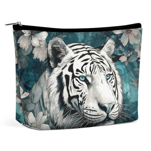 LXTDPBK Kosmetiktasche, Reise-Make-up-Tasche, wasserdicht, Kulturbeutel, gelber und schwarzer Stil, tragbarer Kulturbeutel, große Kapazität, Reißverschlusstasche für Damen und Herren, Tiger im von LXTDPBK