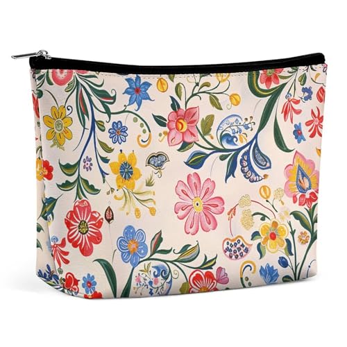 LXTDPBK Kosmetiktasche, Reise-Make-up-Tasche, wasserdicht, Kulturbeutel, hellweiße Blumen, Make-up-Organizer, tragbar, Kulturbeutel, große Kapazität, Reißverschlusstasche für Damen und Herren, von LXTDPBK
