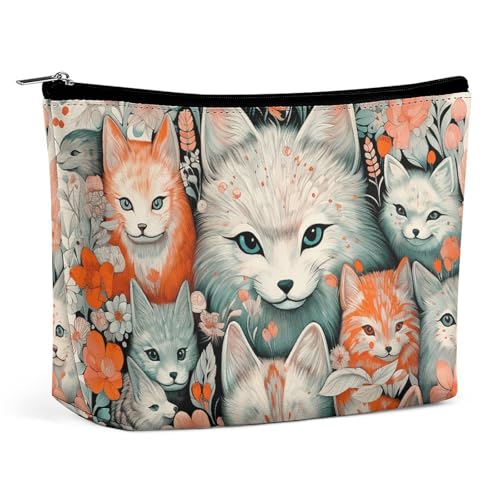 LXTDPBK Kosmetiktasche, Reise-Make-up-Tasche, wasserdicht, Kulturtasche, Latte-Farbe, Katzen-Organizer, tragbar, Kulturbeutel, große Kapazität, Reißverschlusstasche für Damen und Herren, Blume und von LXTDPBK