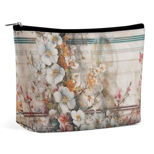 LXTDPBK Kosmetiktasche, Reise-Make-up-Tasche, wasserdicht, Pfirsichfarben, geometrischer Druck, Make-up-Organizer, tragbar, Kulturbeutel, große Kapazität, Reißverschlusstasche für Damen und Herren, von LXTDPBK