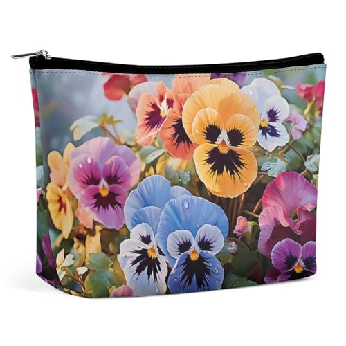 LXTDPBK Kosmetiktasche, Reise-Make-up-Tasche, wasserdicht, Stiefmütterchen, Blumen, Make-up-Organizer, tragbar, Kulturbeutel, große Kapazität, Reißverschlusstasche für Damen und Herren, von LXTDPBK