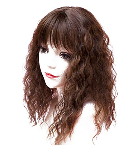 Lockiges Haar-Topper-Haarteile mit Pony für Frauen, weiches synthetisches Clip-in-Kronenaufsatz für dünner werdendes Haar, 45 cm, Hellbraun Lockiges Haar-Topper-Haarteile mit Pony für Frauen, weiches synthetisches Clip-in-Kronenaufsatz für dünner werdendes Haar, 45 cm, Hellbraun von LXUE