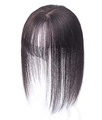 Echthaar-Topper, Clip-in, 7 x 10 cm, Mono-Kronen-Topper Wiglet Haarteile mit Pony für Frauen, natürlicher Haaransatz, 40,6 cm, Dunkelbraun Echthaar-Topper, Clip-in, 7 x 10 cm, Mono-Kronen-Topper Wiglet Haarteile mit Pony für Frauen, natürlicher Haaransatz, 40,6 cm, Dunkelbraun von LXUE