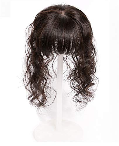 LXUE 10,2 x 11,9 cm Seidenbasis, Echthaar-Kronenaufsatz mit Pony, natürliches lockiges Haarteil für Frauen mit dünnem Haar, 20,3 cm Dunkelbraun LXUE 10,2 x 11,9 cm Seidenbasis, Echthaar-Kronenaufsatz mit Pony, natürliches lockiges Haarteil für Frauen mit dünnem Haar, 20,3 cm Dunkelbraun von LXUE