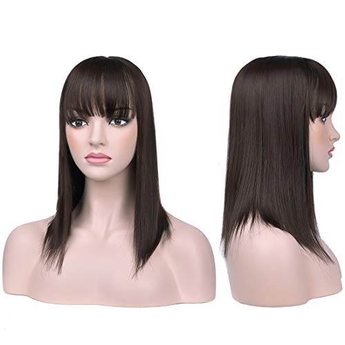 LXUE 35,6 cm Haarkronen-Topper Haarteile mit Pony für Damen, synthetische Clip-on-Haar-Topper, dunkelbraun LXUE 35,6 cm Haarkronen-Topper Haarteile mit Pony für Damen, synthetische Clip-on-Haar-Topper, dunkelbraun von LXUE