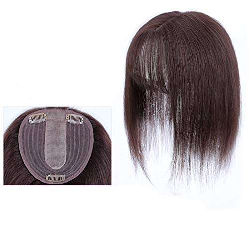 Natürliche Seidenbasis Scheitel Echthaar Topper für Frauen mit grauem und dünner werdendem Haar, 12,7 x 14 cm Krone Topper mit Pony, 22,1 cm dunkelbraun Natürliche Seidenbasis Scheitel Echthaar Topper für Frauen mit grauem und dünner werdendem Haar, 12,7 x 14 cm Krone Topper mit Pony, 22,1 cm dunkelbraun von LXUE