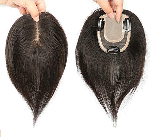 Virgin Remy Echthaar Krone Topper für Frauen, 7,6 x 14 cm, Clip in Seide Base Top Haarteile für weiblichen Haarausfall, 30,5 cm, natürliches Schwarz von LXUE