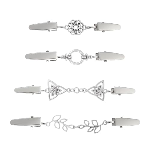 LXUEJIE 4 Stück Silber Cardigan Clips, Vintage Pullover Clips Brosche Strickjacke Clip Kragen Clip für Pullover Kleider Strickjacken Hemden Schals Tücher von LXUEJIE
