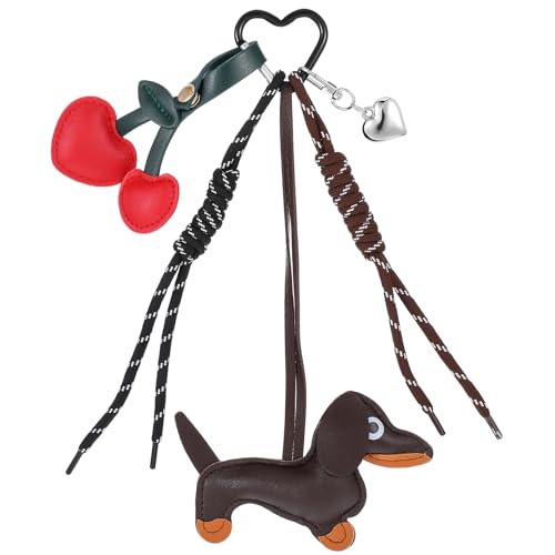 LXUEJIE Dackel Schlüsselanhänger, Süße Welpe Hundetasche Anhänger Herz Kirsche Taschenanhänger Key Chain Dackel anhänger Glücksbringer Dackel Geschenke von LXUEJIE