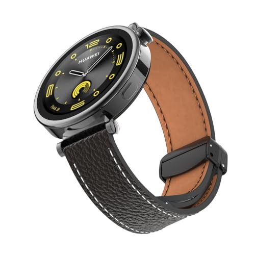 18mm Magnetisch Lederarmband für Huawei Watch GT 4 41mm Armband, Elegante Leder Armbänder für Herren Damen Verstellbarer Ersatzarmband Kompatibel mit Huawei Watch GT 4 41mm Uhrenarmband (Schwarz) von LXURY