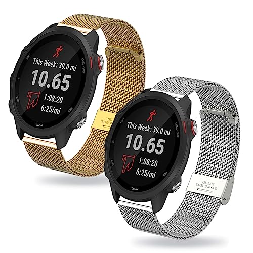 2-PCS Metall Armband Kompatibel mit Garmin Forerunner 245 Armband Mesh Edelstahl Schnalle für Damen/Herren für Garmin Forerunner 245 Band Ersatzarmband für Garmin Forerunner 245 (9) von LXURY