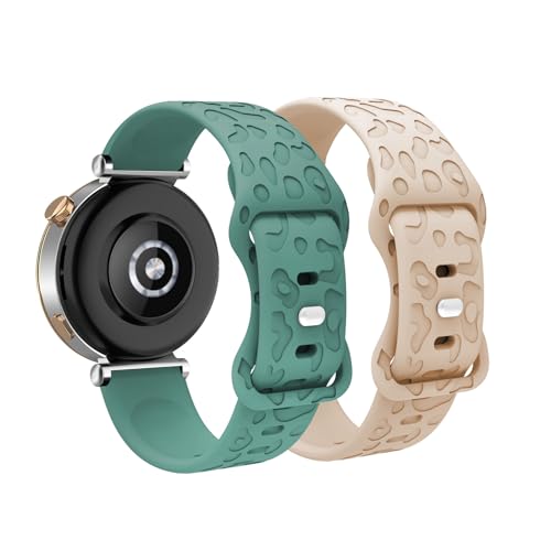 LXURY 2 Stück Silikon Armbänder für Huawei Watch GT 4 41mm Armband, 18mm Weiches Leoparden Gravierte Sport Ersatzarmbänder Kompatibel mit Huawei Watch GT 4 41mm Uhrenarmband für Damen und Herren (2) von LXURY