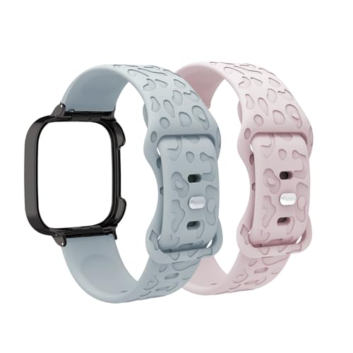 LXURY 2 Stück Silikon Armbänder für Xiaomi Redmi Watch 3 Active Armband, Weiches Leoparden Gravierte Sport Ersatzarmbänder Kompatibel mit Redmi Watch 3 Active Uhrenarmband für Damen und Herren (1) von LXURY