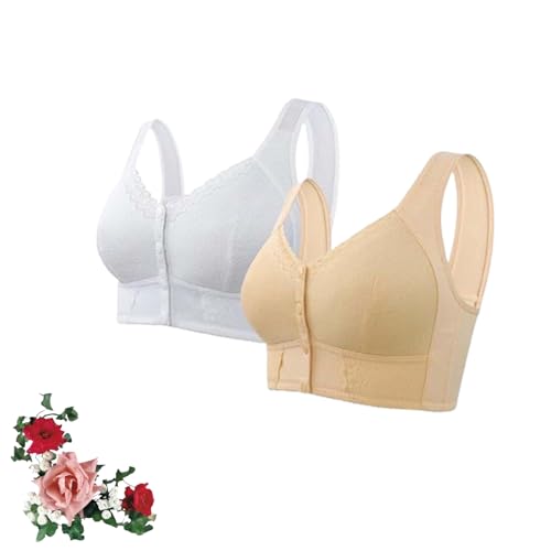 LXURY Atmungsaktiver BH mit Vorderverschluss für Senioren, bügelloser Spitzen-BH für Damen im Westenstil, extra große Größe, Damen-BHS für den täglichen Gebrauch (2Pcs-A,M) von LXURY
