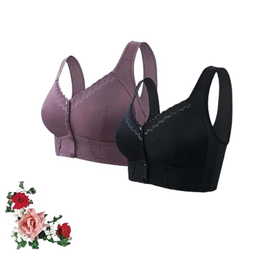 LXURY Atmungsaktiver BH mit Vorderverschluss für Senioren, bügelloser Spitzen-BH für Damen im Westenstil, extra große Größe, Damen-BHS für den täglichen Gebrauch (2Pcs-B,4XL) von LXURY