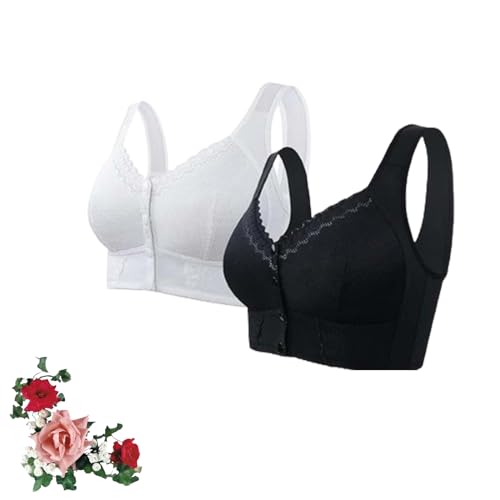 LXURY Atmungsaktiver BH mit Vorderverschluss für Senioren, bügelloser Spitzen-BH für Damen im Westenstil, extra große Größe, Damen-BHS für den täglichen Gebrauch (2Pcs-E,4XL) von LXURY
