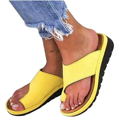 LXURY Damen Orthopädische Sandalen, Hallux Valgus Bunion Rutschfeste Weiche Flip Flops, Big Toe Hallux Valgus Für Die Behandlung, Sommer Strand Reise Hausschuhe,Gelb,37 von LXURY