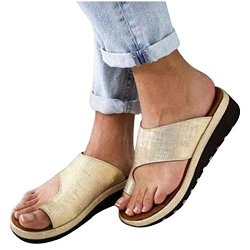 LXURY Damen Orthopädische Sandalen, Hallux Valgus Bunion Rutschfeste Weiche Flip Flops, Big Toe Hallux Valgus Für Die Behandlung, Sommer Strand Reise Hausschuhe,Gold,37 von LXURY