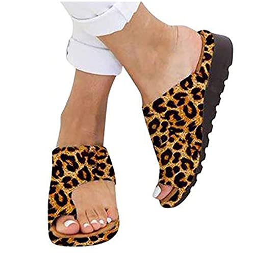 LXURY Damen Orthopädische Sandalen, Hallux Valgus Bunion Rutschfeste Weiche Flip Flops, Big Toe Hallux Valgus Für Die Behandlung, Sommer Strand Reise Hausschuhe,Leopard print,42 von LXURY